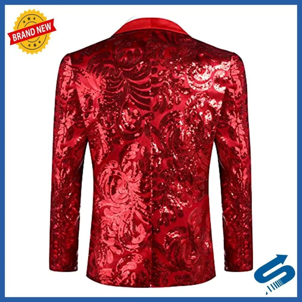Men's Sequin Blazer Sparkly Glitter Jacket Shawl Collar Formal Party Wear